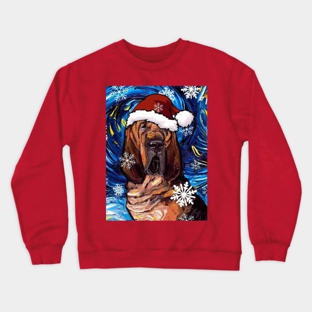 Bloodhound Santa Crewneck Sweatshirt by sagittariusgallery